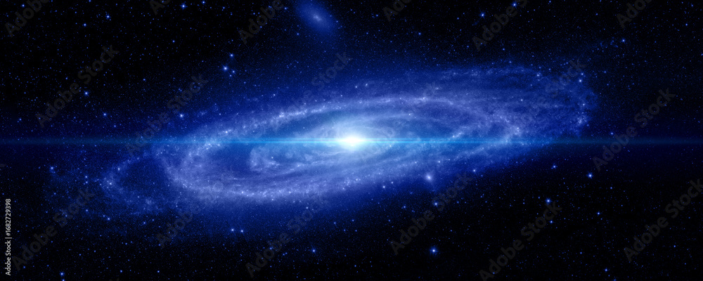 Fototapeta premium Space galaxy and stars. Andromeda galaxy, stars, dust and areas of star formation. Universe filled with stars, nebula and galaxy. Spiral galaxy in deep space. Panorama. 