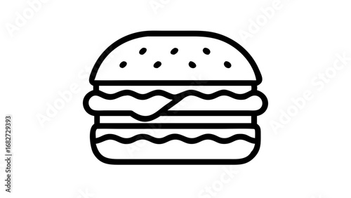 Burger icon: simple black and white line drawing of a hamburger.