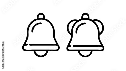 Two black outline bell icons, one standard and one indicating an active or ringing notification, on a white background.