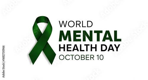 Emerald Green Ribbon for World Mental Health Day Awareness Symbol