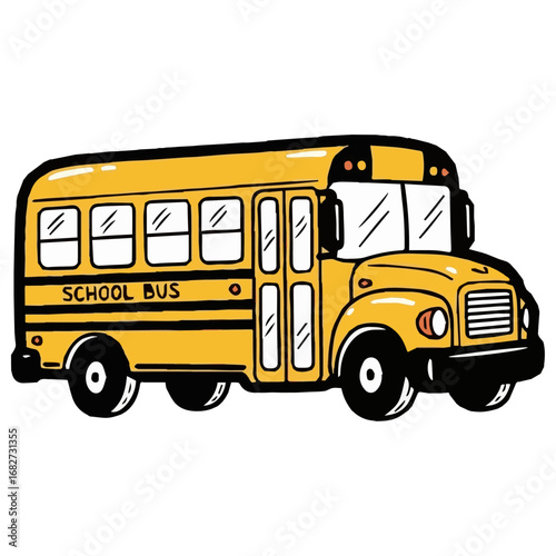 Classic Yellow School Bus Cartoon Illustration, Back to School: Iconic Yellow Bus, Simple Graphic of a School Bus, 
Children's Transportation: Yellow School Bus.