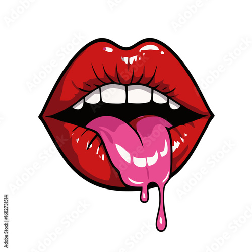 Vector art of red lips with pink tongue sticking out