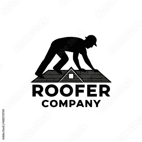 Vector art of silhouette of a roofer working on a roof, , representing a roofing company