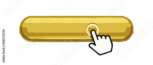 Vector art of golden button with a cursor hand clicking on it