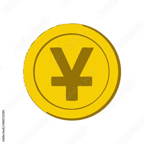 Vector art of a golden coin with the japanese yen symbol isolated on a transparent background, representing currency and finance