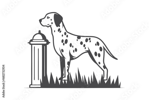Dalmatian Dog Beside Water Hydrant, on White Background