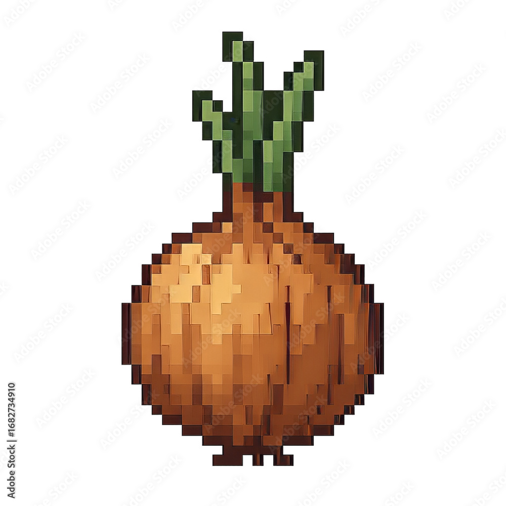 Fototapeta premium Pixel Art of a Sprouting Onion with Green Sprouts and Detail