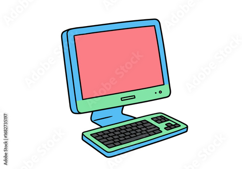A cartoonstyle computer shows a monitor keyboard and various buttons