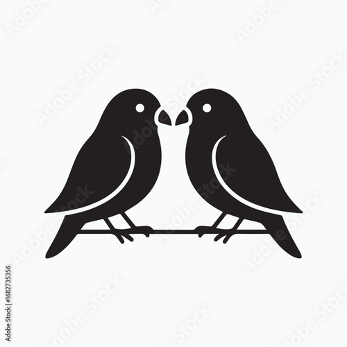 Black lovebird icon, perched on a simple white background..