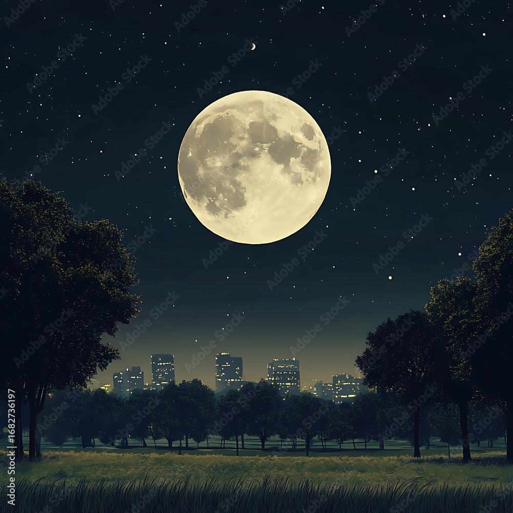 Fototapeta premium Majestic desert illuminated by full moon beneath endless starry sky high resolution picture