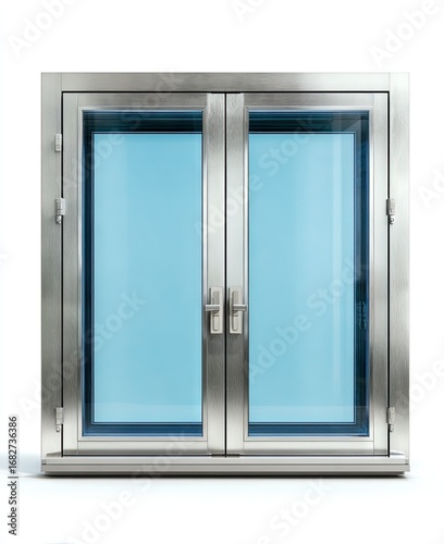 Stainless steel double door with light-blue glass