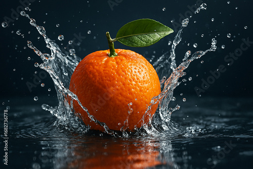 Fresh Mandarin Splash in Dark Water 
