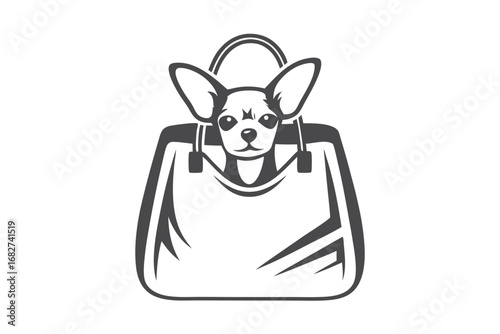 Cute Chihuahua Dog in Bag Outline on White Background Isolated