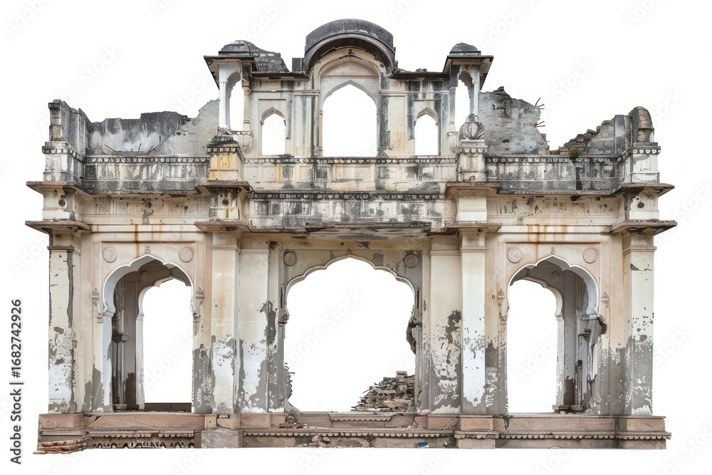 Obraz premium India destroyed building architecture arched person.