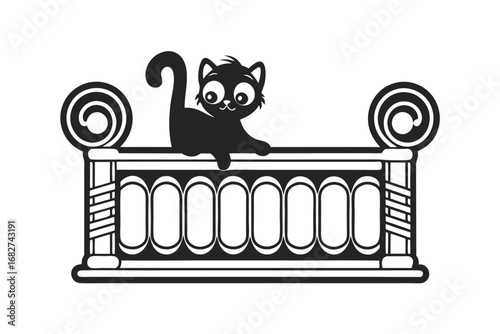 Cartoon Cat on Decorative Balcony Silhouette