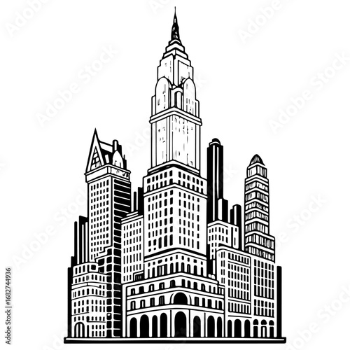 Monochrome skyscrapers rising majestically depicting urban grandeur showcasing architectural