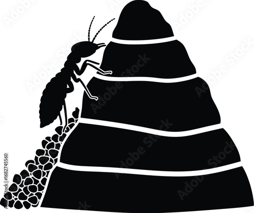 The silhouette of a wasp building a nest, illustrates insects construction behavior