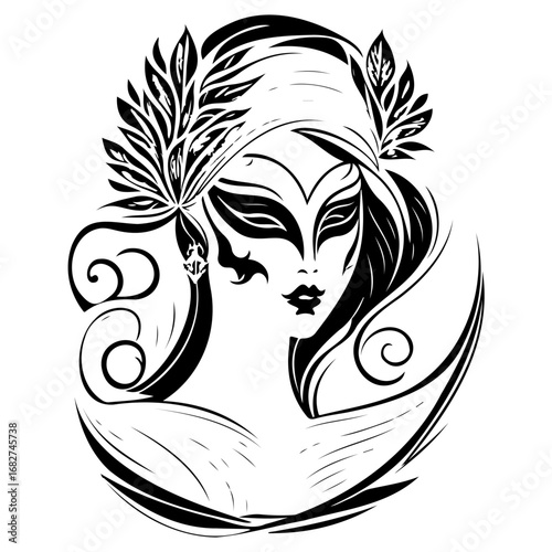 Mysterious female silhouette artwork evoking classical elegance and theatrical intrigue through