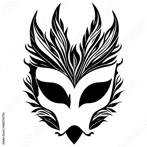 Mysterious mask design intricately crafted with stylized leaf fronds evoking enigmatic elegance