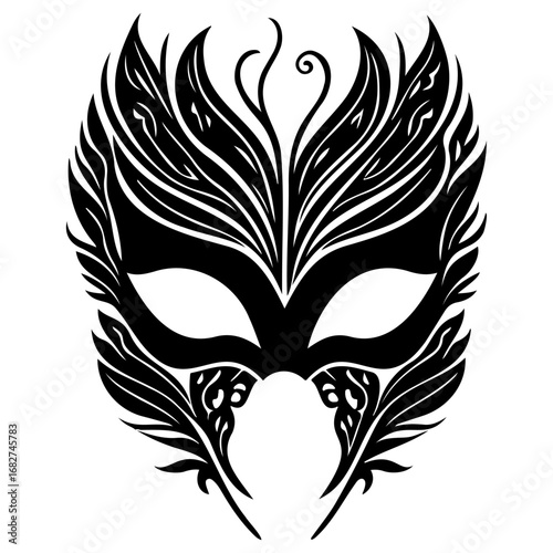 Mysterious mask design with elegant feather-like motifs for masquerade ball and theatrical