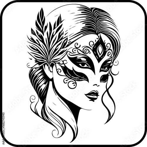 Mysterious masquerade woman adorned with floral mask illustration for elegant carnival or party