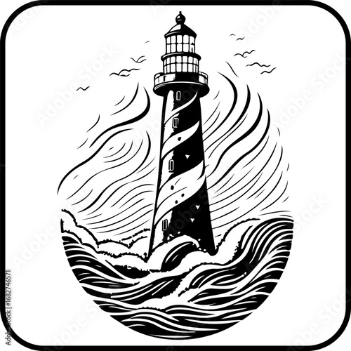 Nautical sentinel illustration amidst crashing waves a beacon of hope and resilience against the