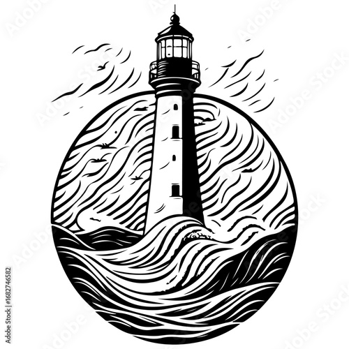 Nautical sentinel standing tall an artistic depiction of coastal navigation against swirling