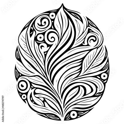 Ornate botanical abstract design showcases a captivating hand drawn aesthetic within an organic