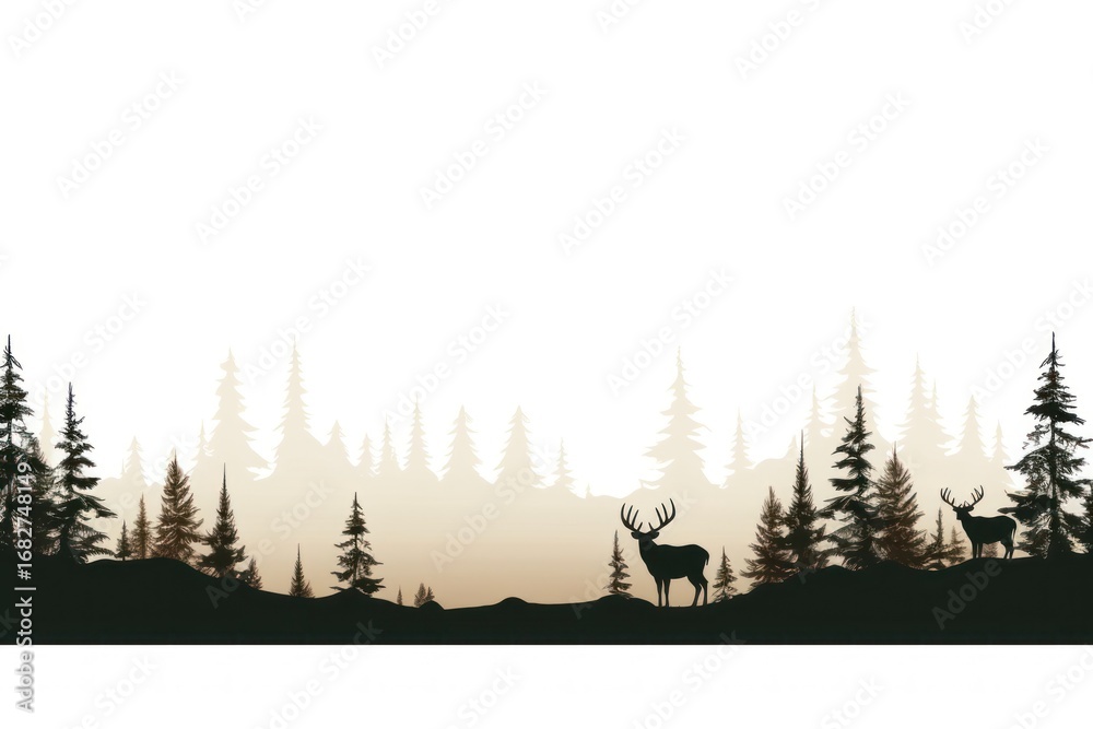 Obraz premium Deer line horizontal border silhouette outdoors nature.