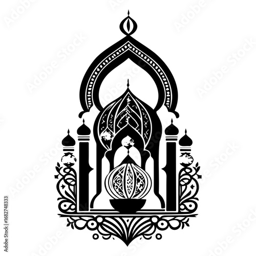 Ornate islamic architectural design with decorative elements showcasing middle eastern inspired