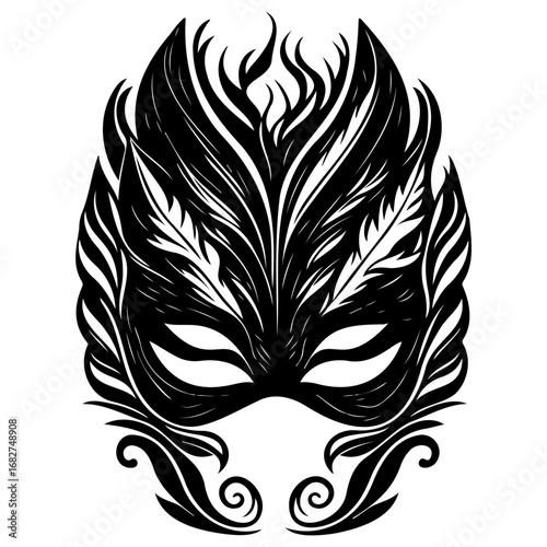 Ornate masquerade mask with swirling plumes creates a mysterious and evocative artistic expression