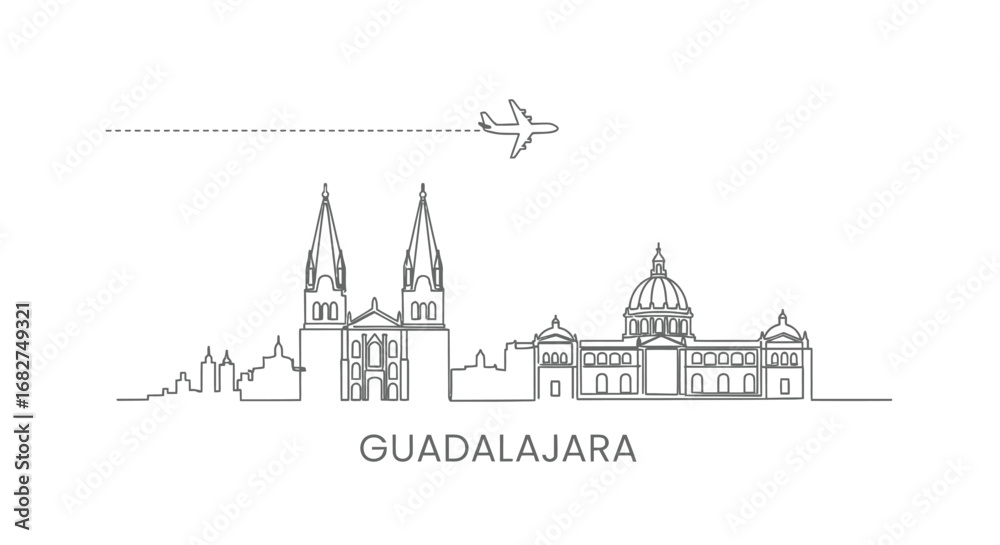 Fototapeta premium Guadalajara Skyline with Mexico, Airplane, and Travel.