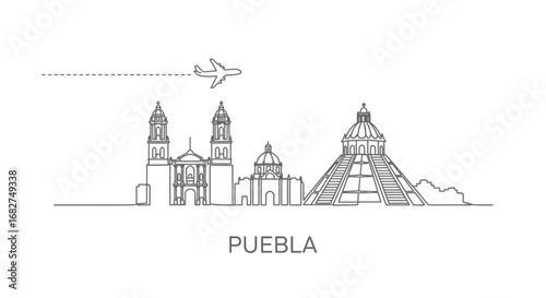 Puebla Skyline Line Art.
