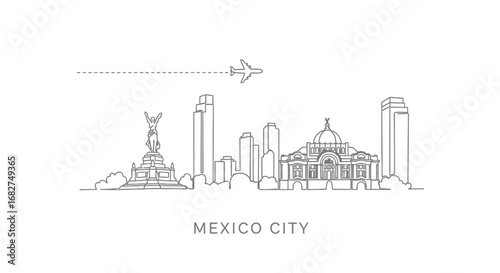 Mexico City Skyline with Airplane, and Minimalist.