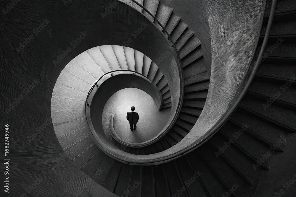 Fototapeta premium Spiral staircase with a solitary figure