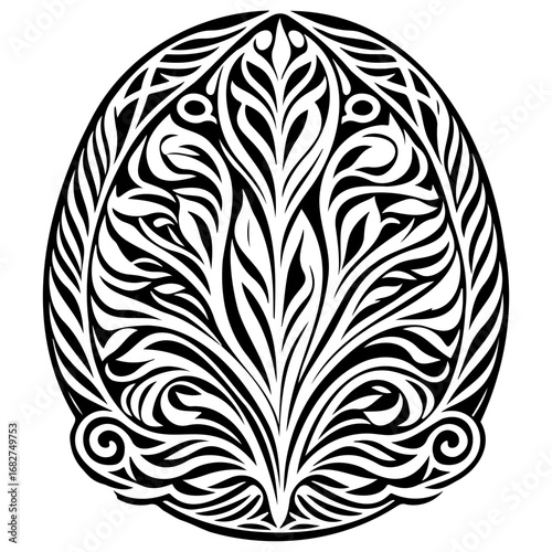 Ornate symmetrical arrangement with stylized botanical forms creating an elegant visual focal