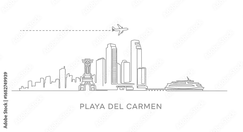 Naklejka premium Playa del Carmen Skyline Minimalist Vector.