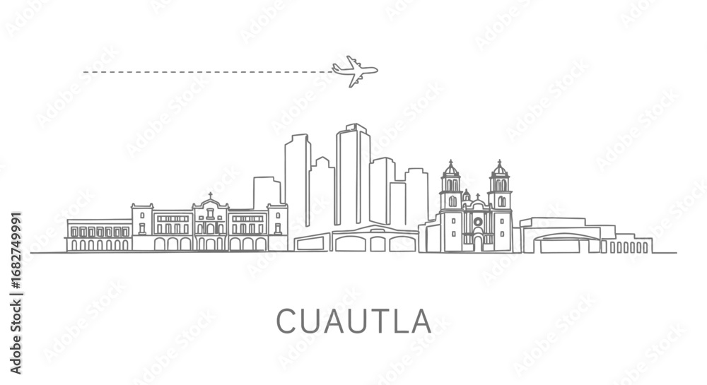 Obraz premium Cuautla Skyline Vector Minimal Landmark.