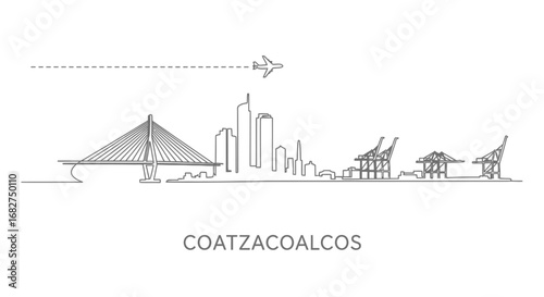 Coatzacoalcos Skyline Mexico Line Art.