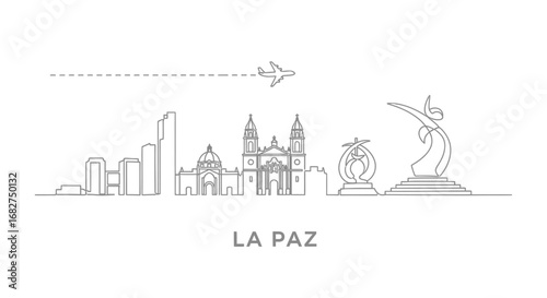La Paz Skyline with Bolivia Minimalist Outline.