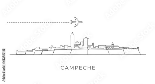 Campeche with Mexico Skyline with Airplane Travel Concept.