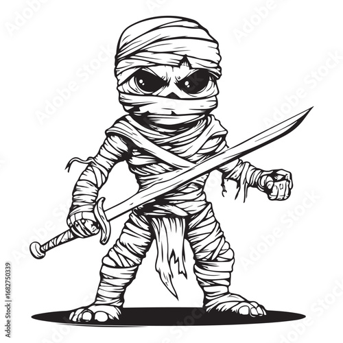 Detailed ancient mummy silhouette in a dark and spooky style - minimalist mummy vector icon illustration 