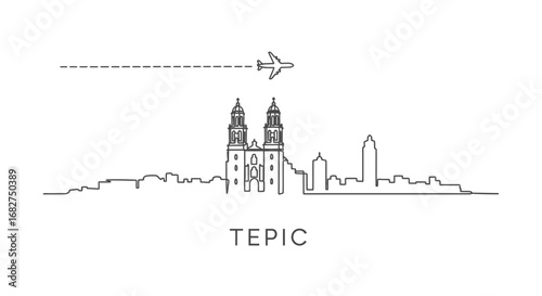 Tepic Skyline Minimal Vector Plane Fly.