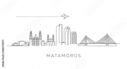 Matamoros Skyline Mexico Line Art.