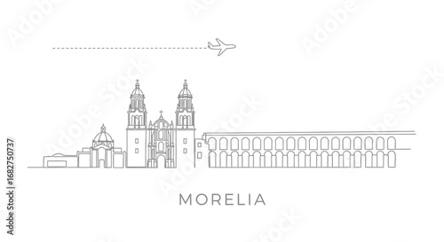 Morelia Skyline Minimalist Line Art with Mexico.