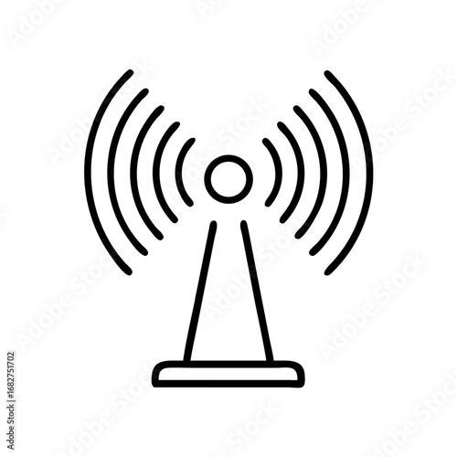 Radio tower broadcasting signal waves in minimalist icon design  