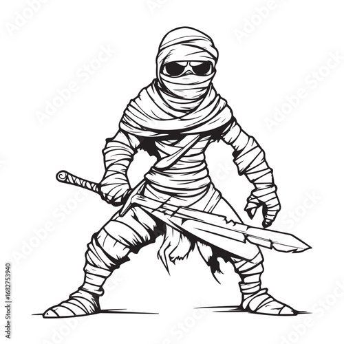 Detailed ancient mummy silhouette in a dark and spooky style - minimalist mummy vector icon illustration 
