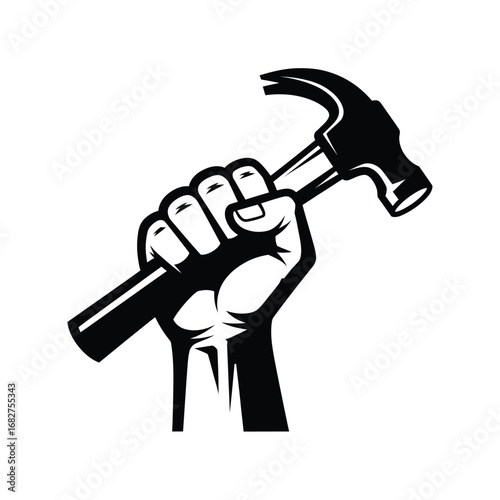 Bilde på lerret Fist Holding Hammer Labor Symbol Vector