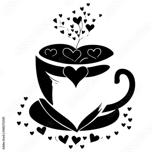 Silhouette coffee cup adorned with hearts evokes love and warmth creating a comforting