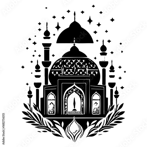 Silhouette of an elegant monument under starry skies reflects intricate architectural design and
